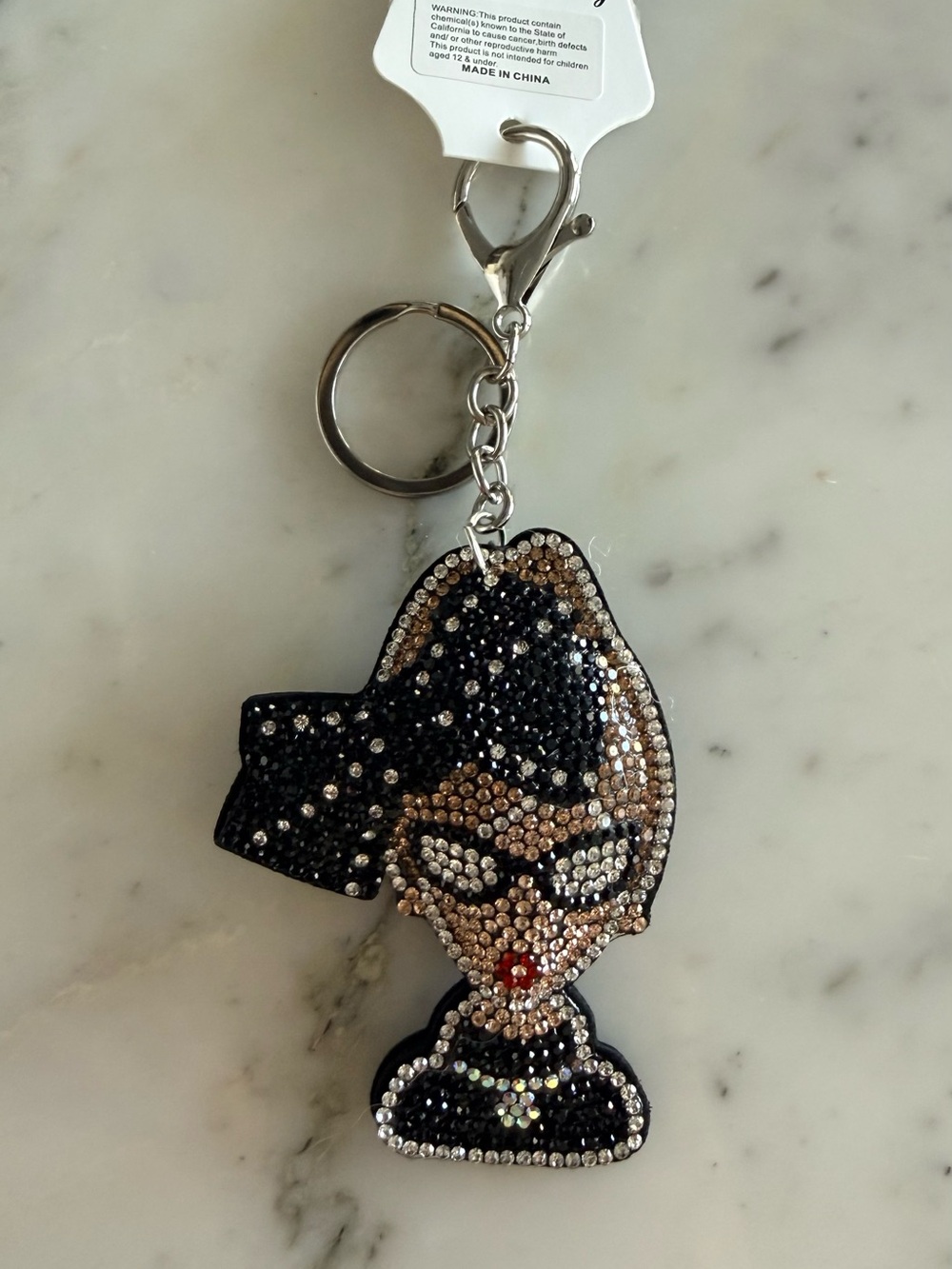 Rhinestone Bag Charm Fashion Diva Face Bow Keychain Black, Gold, White NWT Gifts